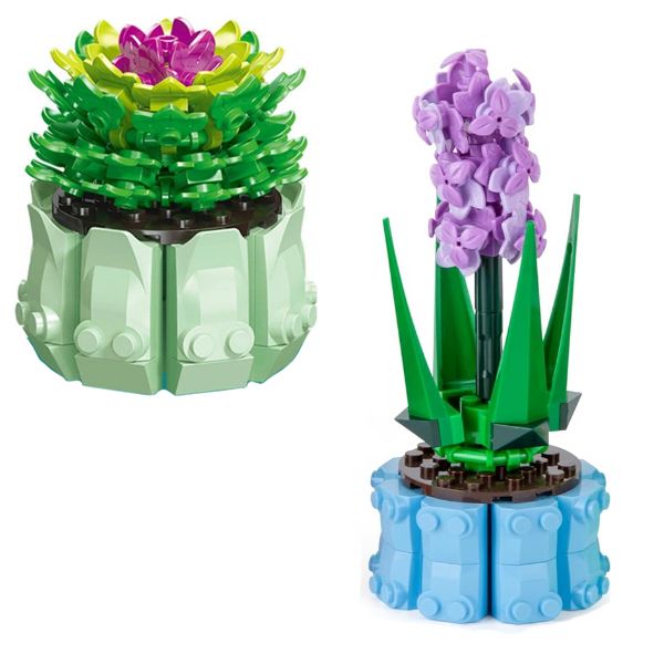 Building Block Flower Pot Design|Sempervivum and Hyacinth Design - Set of 2