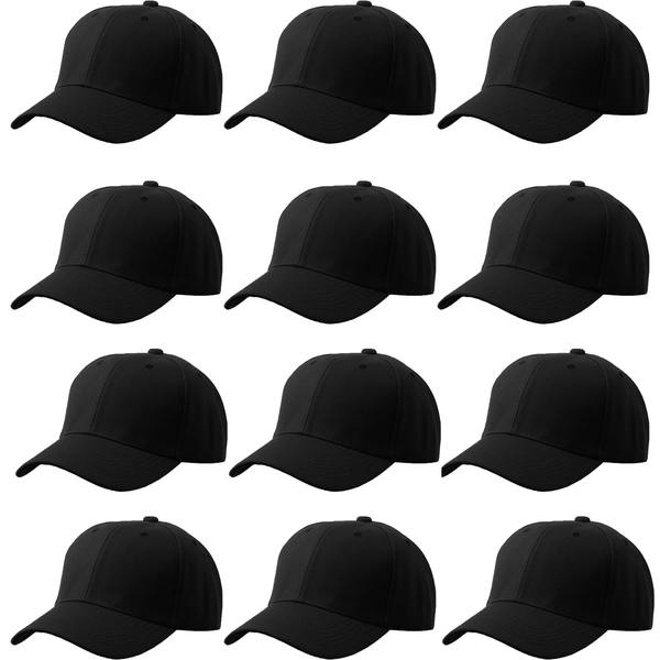 Classic Plain Six Panel Caps for Men and Women - Adjustable Hats - 12 Pack