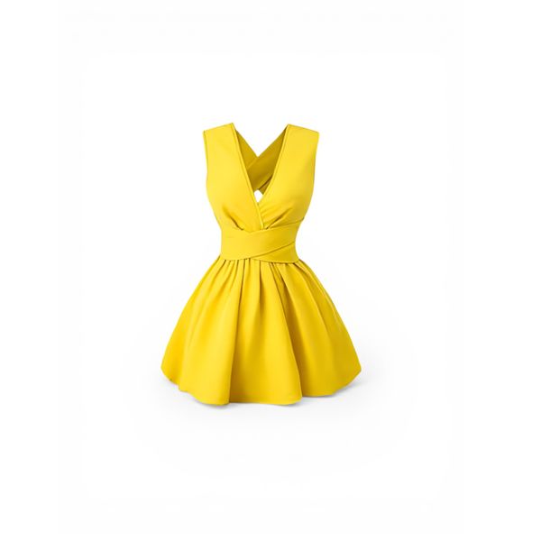 Women's Yellow V-Neck Mini Summer Dress