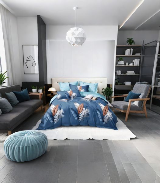 Blue Polyester Feather All tc Duvet Cover 6 Piece