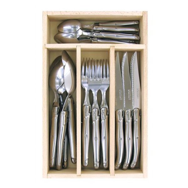 Andre Verdier Laguiole Cutlery Set Stainless Steel 24 pc in Wooden Box