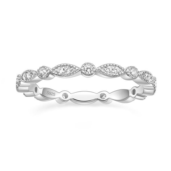 Ring Somen Cubic Zirconia Marquise and Round Milgrain Full Eternity Stackable Ring