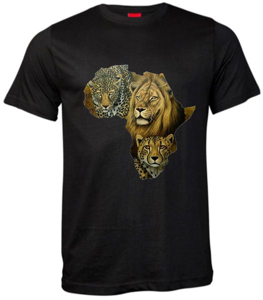 Ithambo Wildlife Cats Print Men's Crew Shirt Tee - Olive - 180gm