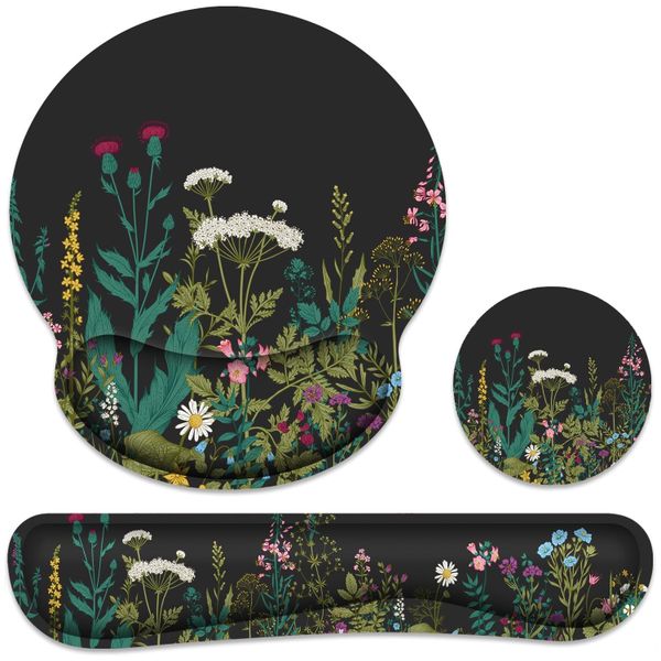 Ergonomic Mouse Pad &amp; Keyboard Wrist Rest Set with Memory Foam, Black