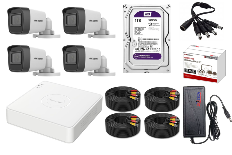 Hikvision 4CH CCTV Kit with 2MP Cameras and ZATECH 20m Ready Cables