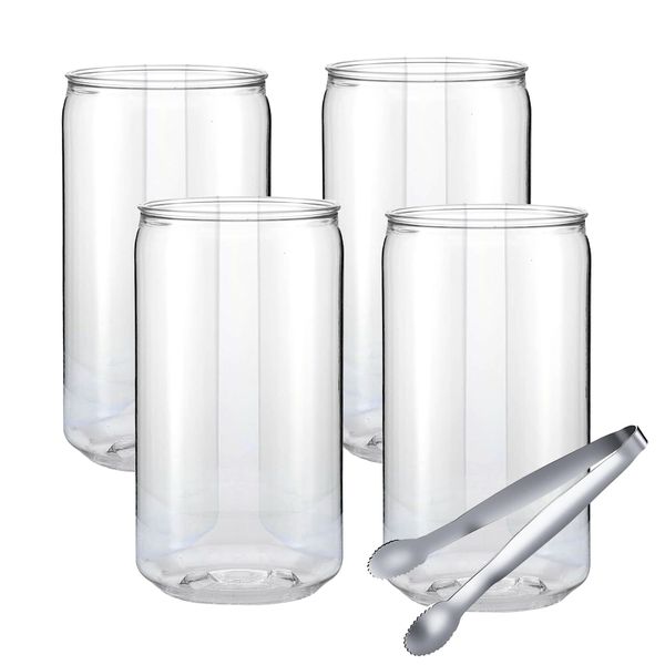 Elegant Shaped Tumbler Drinking Glasses including Ice Tongs - 5Pcs