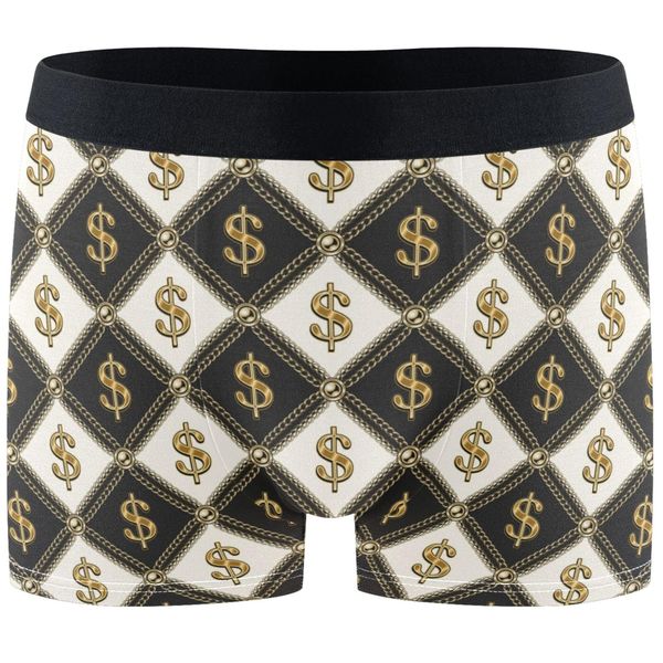 Men's Boxer Briefs Currency Symbols Checkered Pattern Skin Soft Underwear
