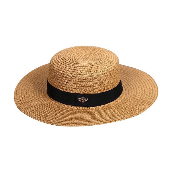 Summer Spring Sun Panama Straw Hat With Gold Braid for Women