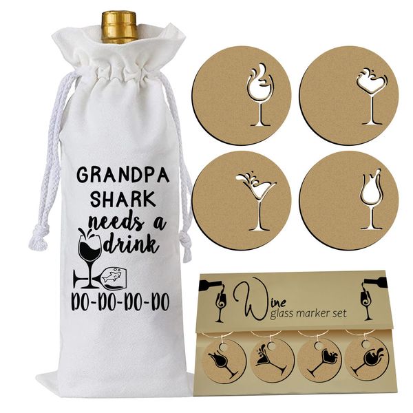Pappa Joe – Wine Bag Gift Set - Grandpa Shark Needs A Drink