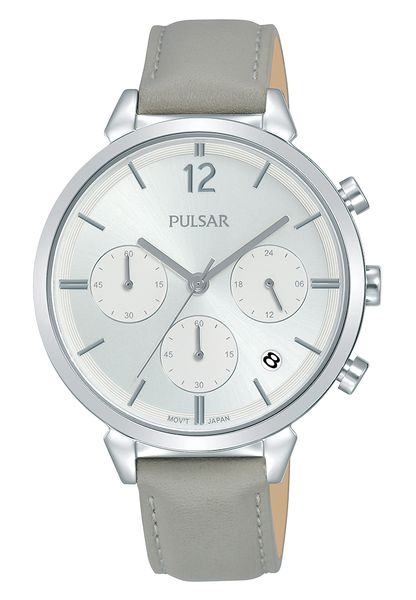 Pulsar Ladies Grey Leather Chronograph Silver Dial - PT3947X11