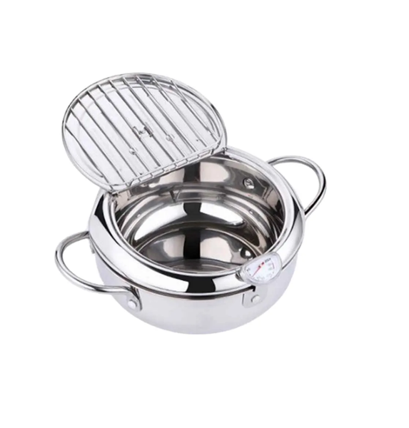Stainless steel 2.2L Deep Frying Pan with a Thermometer And Temperature