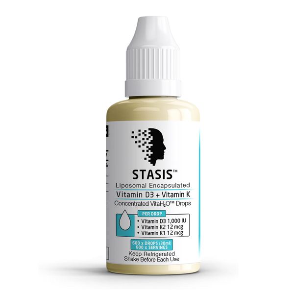 STASIS Liposomal Vitamin D3 + Vitamin K2 &amp; K1 - 600 Drops - 60 x 1L VitaH2O