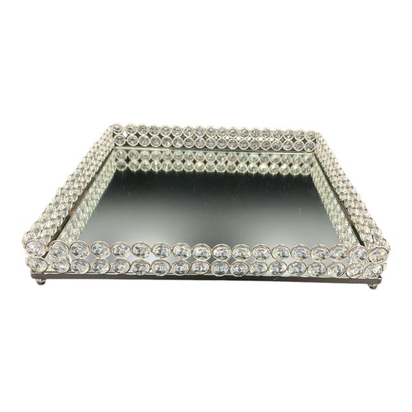 Square Tray Mirror Beaded 31x31x5cm