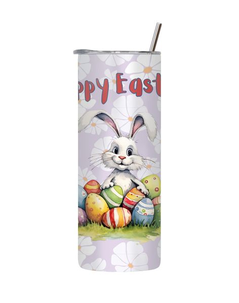 Flower Bunny 20 Oz Straight Skinny Tumbler Trendy Easter Graphic Present082