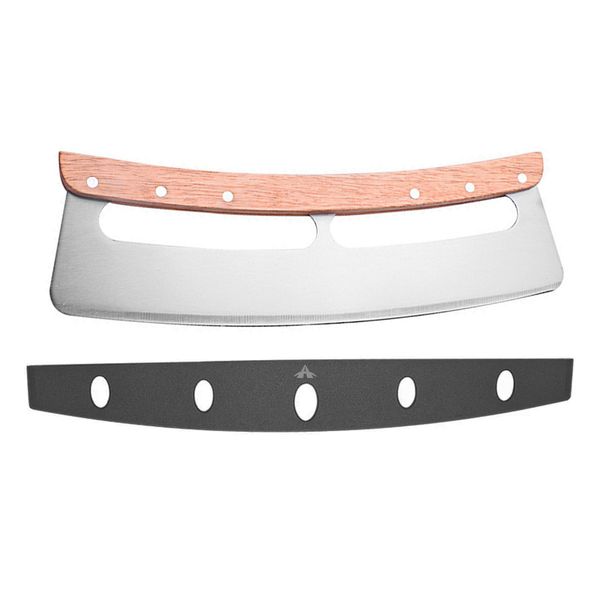 Stainless Steel Pizza Cutter With Single Wooden Handle and Plastic Cover