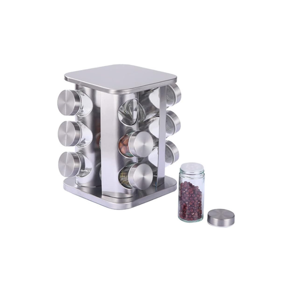 Spice Rack Tower - Countertop Organizer with 12 Glass Jars