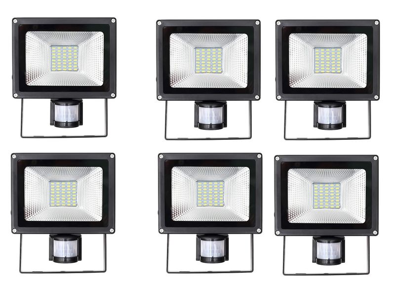 JB Luxx High-Quality 20W LED Flood Light with Motion Sensor - Set of 6
