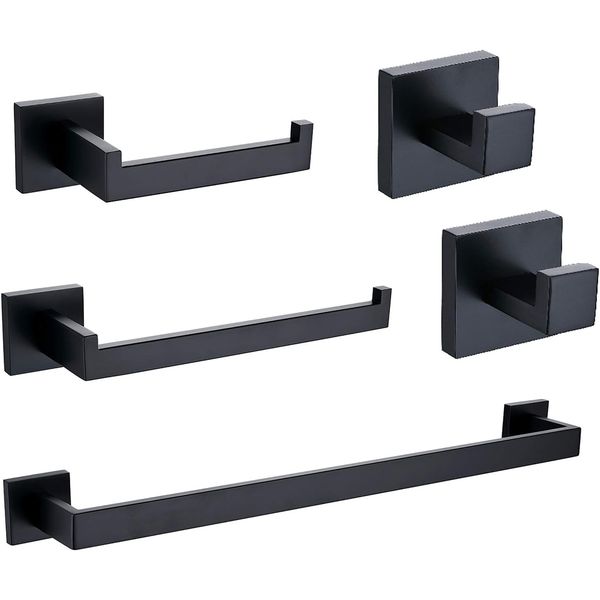 5 Pieces Bathroom Hardware Set, Premium Stainless Steel Square Wall Mounted