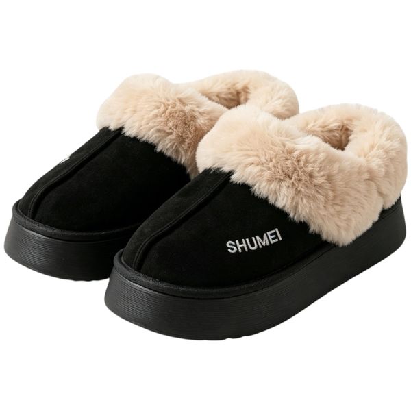 Fluffy Warm Plush Fleece Winter Cozy Platform Slippers Slip On For Her
