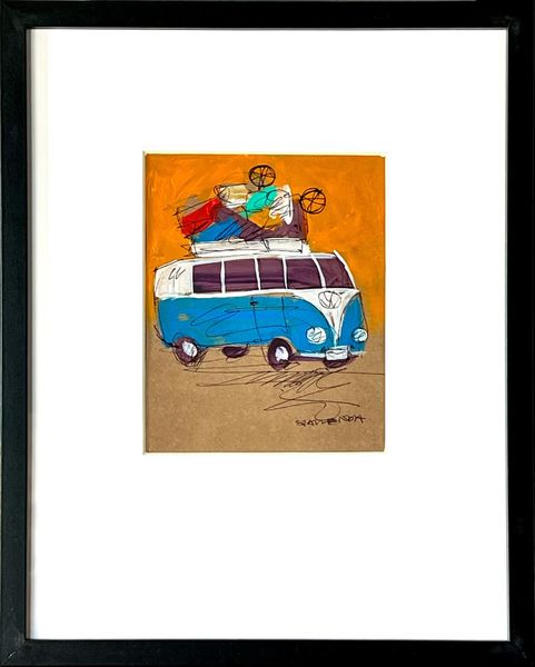 Original Framed Wall Art - VW Kombi Painting, 38x30cm, Signed by SA Artist