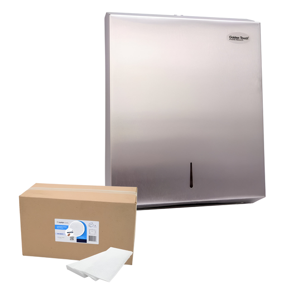 C-Folded Stainless Steel Paper Towel Dispenser with 2000 Sheets Combo