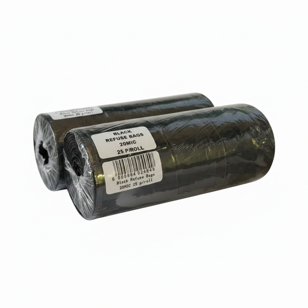 Durable Black Refuse Bags 20 Micron - 50 Bags Total - 2 Pack