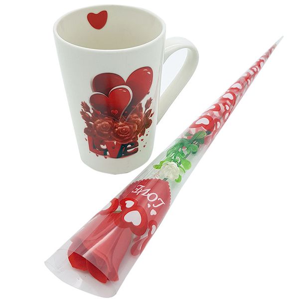 Valentines day Mug &amp; Rose Gift Set - Red