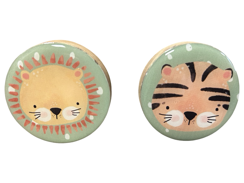 Combo 2 - Lion &amp; Tiger on Green Door Knobs