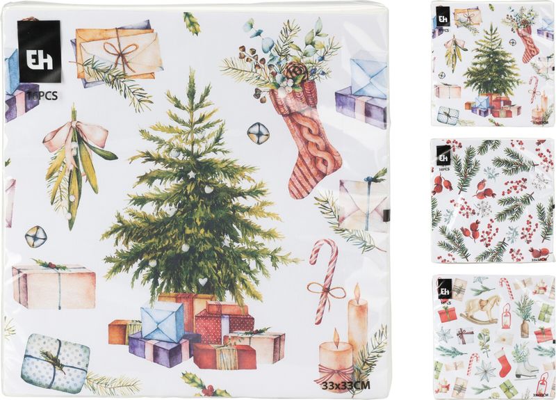 48PC Christmas Paper Napkins - 3 Assorted Festive Designs, 33x33cm