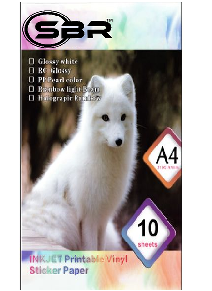 SBR | A4 Vinyl Sticker Papers - 10 Sheets - Glossy White