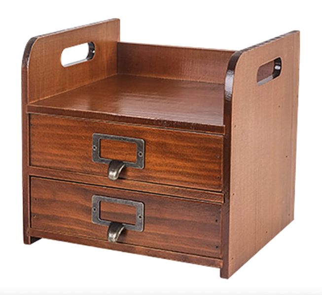 Decor Wooden Vintage 2 Drawers Storage Box - 24cm