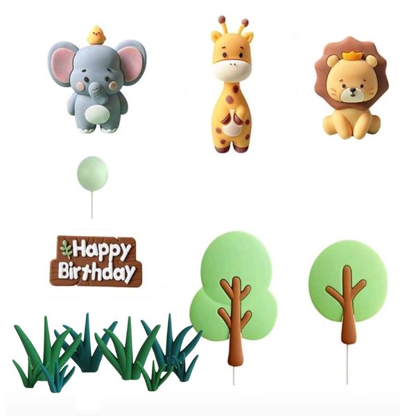 Jungle Safari Cake Topper Set - 19 Pieces