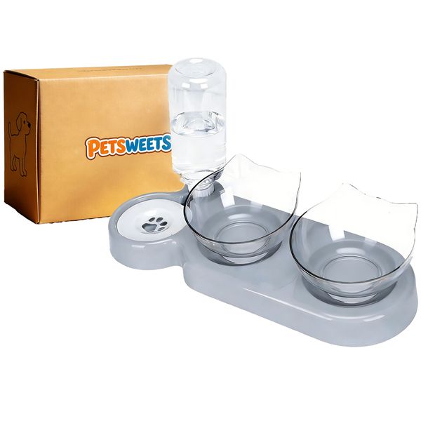 Grey Cat Bowls 3-in-1 Pet Bowl Cat Bowls With Stand Tilted 15