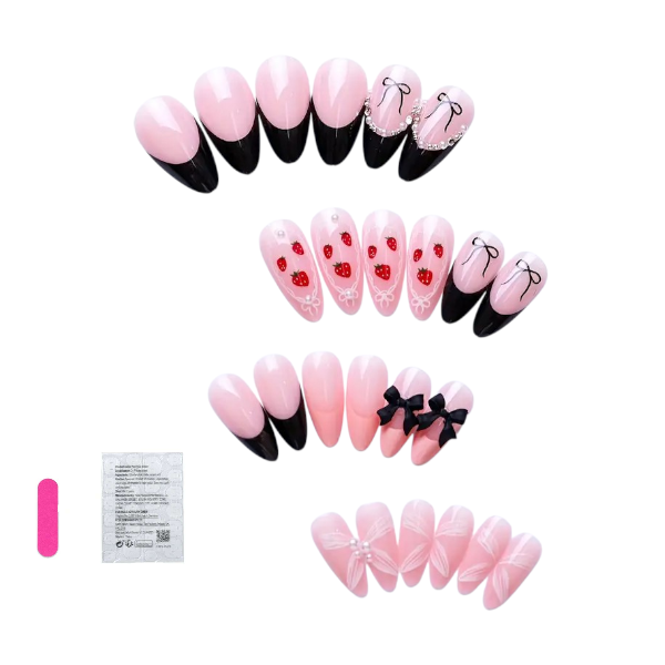 24 Pieces Long Lasting Almond-Shaped Press-On Nail Set - Multicolor