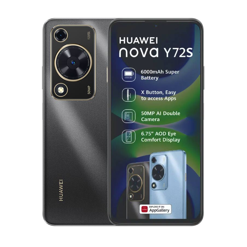 Huawei Nova Y72s 8GB+128GB Dual Sim |6000mAh Super Battery Smartphone-Black