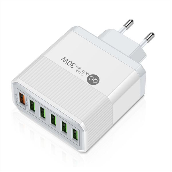 6 Ports Usb Charger 30W Fast Charging Phone Chargers Eu Plug White
