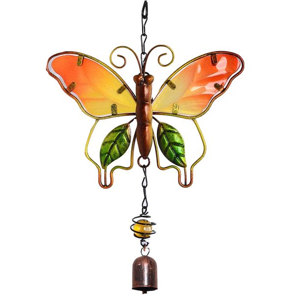 Garden Painted Glass Butterfly Wind Chime