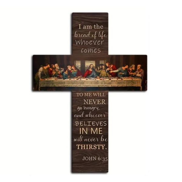 Wooden Cross With The Last Supper and John 6:35