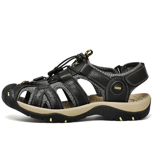Men Outdoor Non-Slip Closed Toe Leather Walking Hiking Sandals