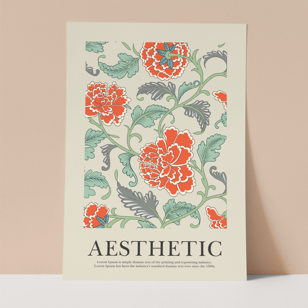 Aestetic Floral Blue and Orange Wall Print