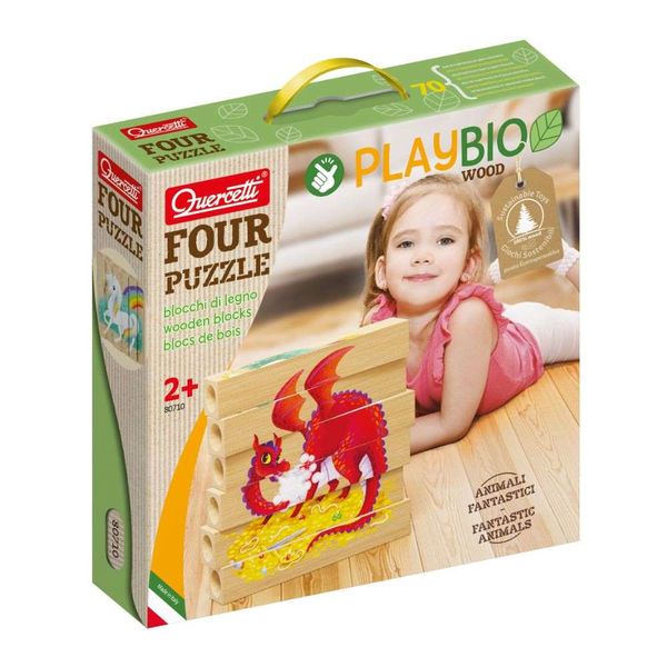 Quercetti Wooden, Eco-Friendly Fantastic Animals Block Puzzles: 4 Puzzles