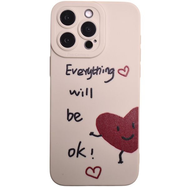 Phone Case with Quotes and Red Hearts - Compatible with 15 Pro Max - Beige