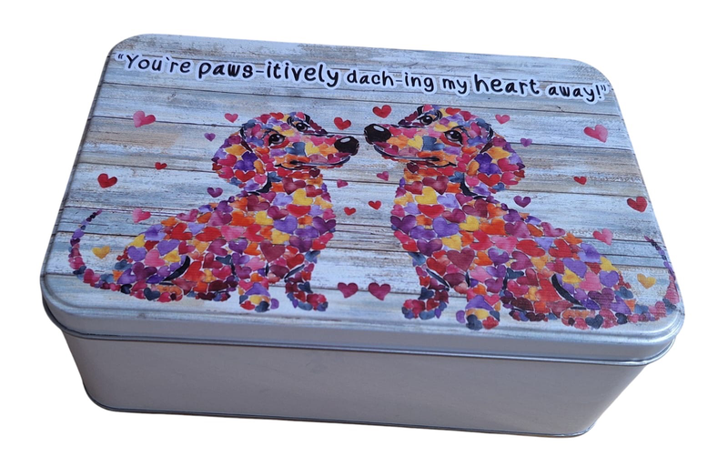 Practical Storage Tin - Hearty Dachshunds with Dach-ing Quote