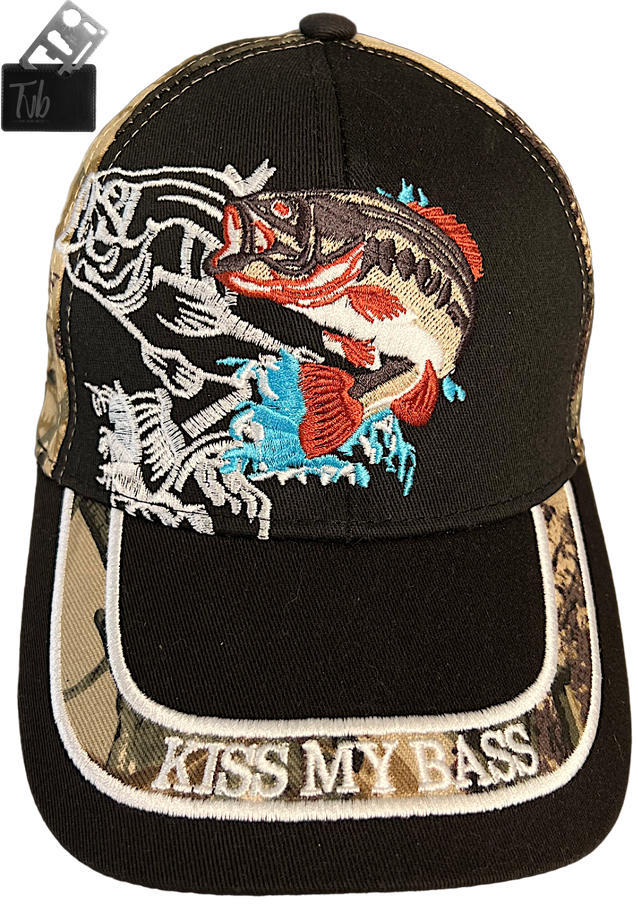 Reel in the Laughs: Kiss My Bass Embroidered Baseball Cap! Fishing Hat ...