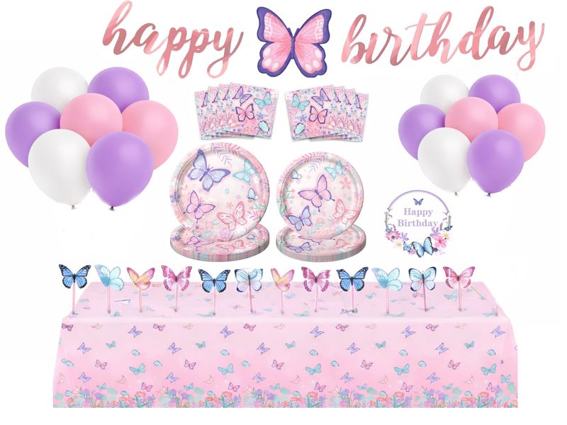 Butterfly Birthday Party Decorations Set - Pink&amp;Purple Theme Party Supplies