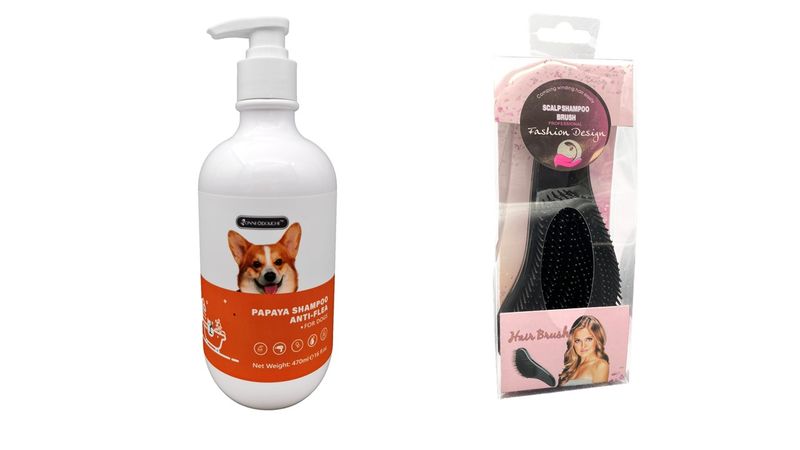 Bonne Douche Papaya Anti-Flea Dog Shampoo 470ml with Shampoo brush