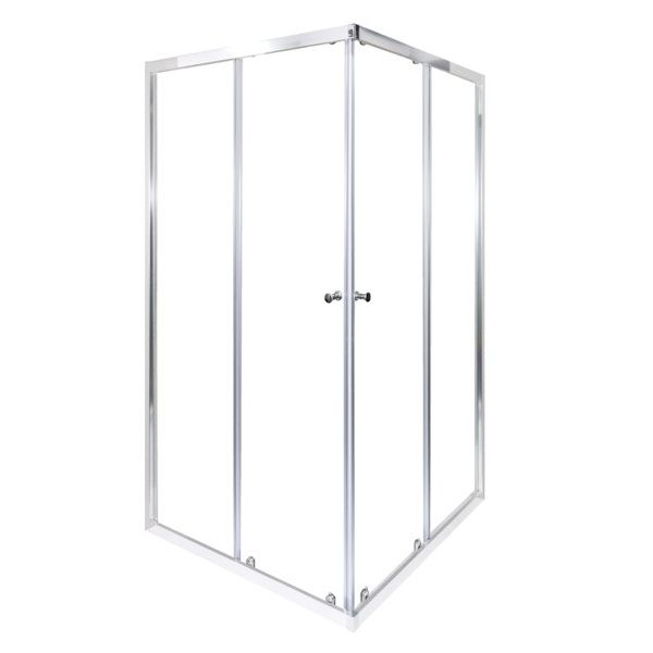 Double Sliding Corner Entry Shower Enclosure - Silver Frame, Clear Glass