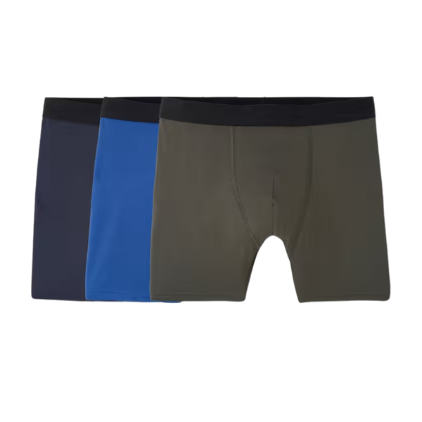 Decathlon Men's Breathable Microfibre Boxers Tri-Pack - Dark Blue/Blue/Khaki