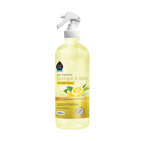First Class 12 Pack Lemongrass Essential Oil Antibacterial Sanitizer Spray- 500ml,70% Alcohol