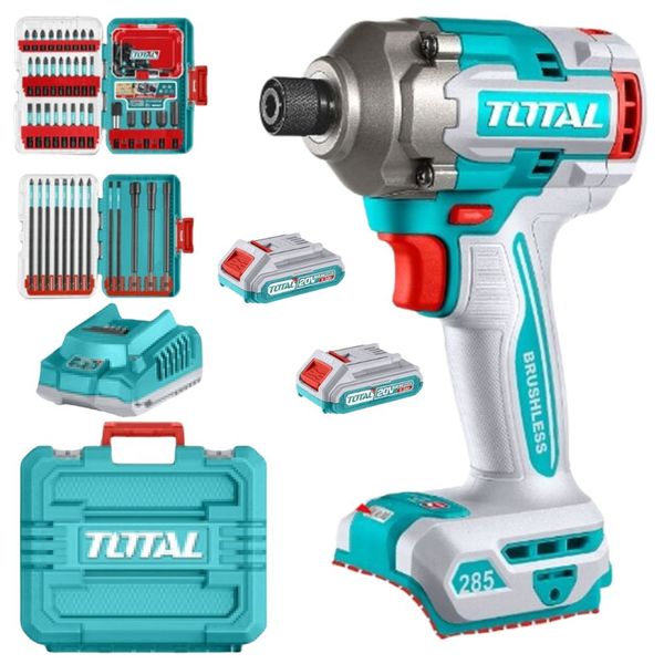 Total Tools - Cordless Impact Driver with Batteries, Charger &amp; Accessories